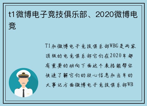 t1微博电子竞技俱乐部、2020微博电竞